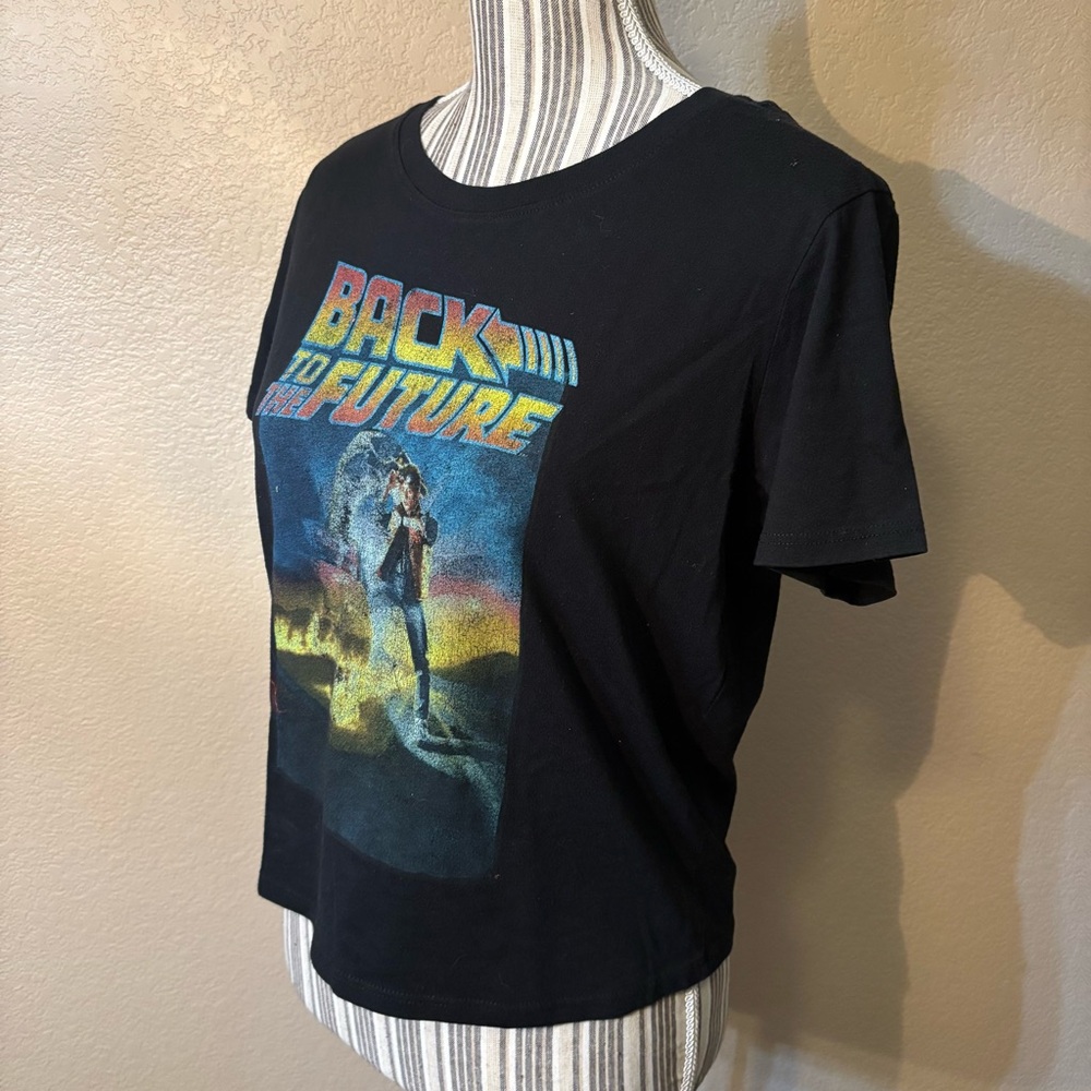 Back to the Future Tee XL Jrs Black Graphic Cropped Short Sleeves Marty McFly - Picture 6 of 11
